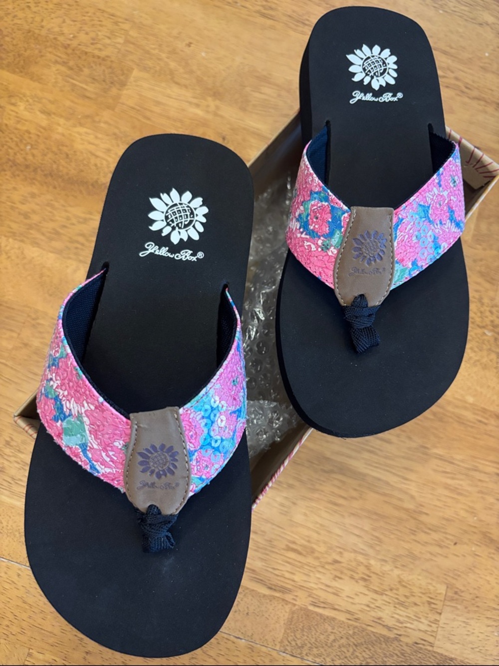 YELLOW BOX FLIP FLOPS KARIS PINK + BLUE FLORAL ~NIB - Picture 7 of 7